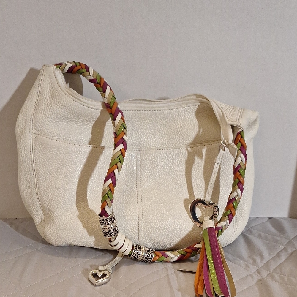 Brighton Cream and Red Shoulder Bag with Braided Handle